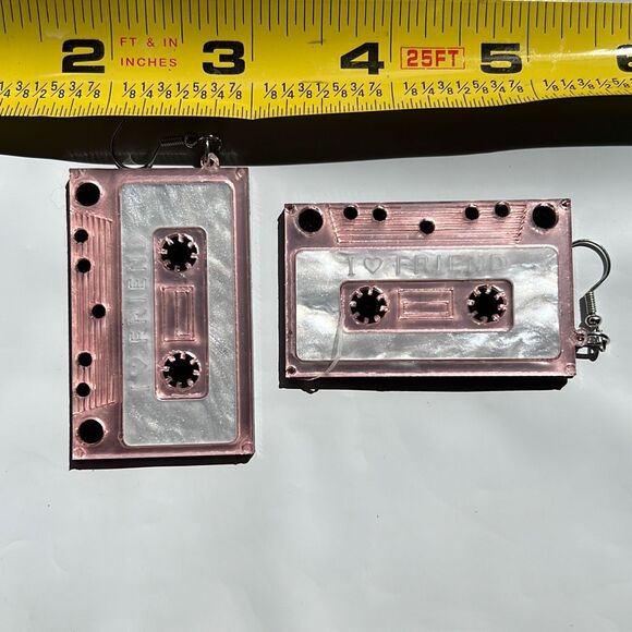 Pink Cassette Tape Drop Earrings - Picture 6 of 6